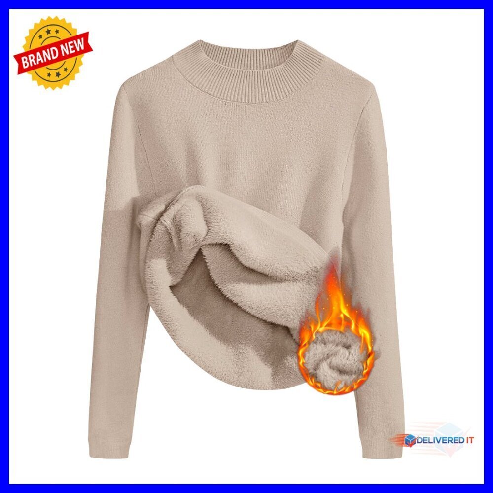 Women's Fleece Sherpa Lined Sweater Mock Neck Slim Fitted Pullover Thermal Top